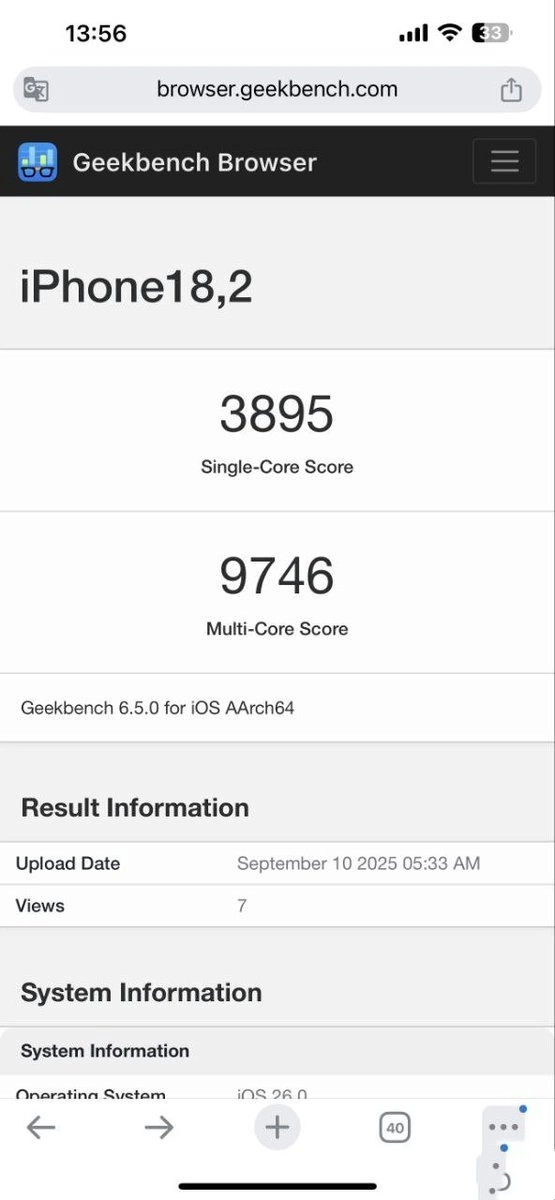 苹果 iPhone 17 Pro 手机 A19 Pro 芯片跑分出炉：单核性能较 A18 Pro 提升 13%